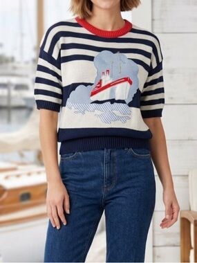 *NEW* NAOMI BEE Striped Nautical Ship Embroidered Sweater Vintage Medium NWT